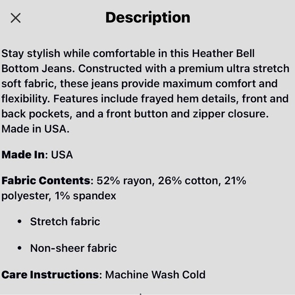 Made in USA Bell Botton Jeans in Vintage Grey NWT - Picture 6 of 6